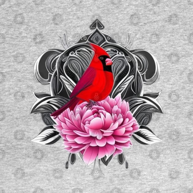 Cardinal Bird With Peony Color Indiana State Tattoo Art by taiche